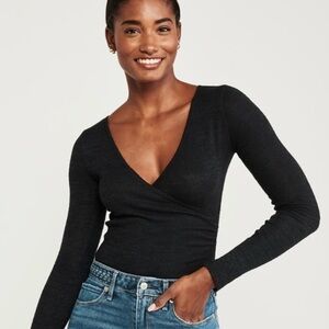 Abercrombie & Fitch Black Wrap Bodysuit Long Sleeve